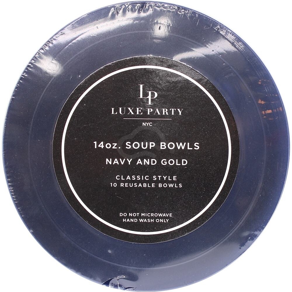 Lp Luxe Party Soup Bowls Navy And Gold 14 Oz, 10 Pk