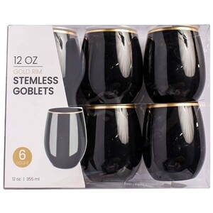 12Oz Stemless Goblets Black Go, 6 Ct