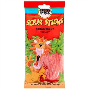 Paskesz Sour Sticks Strawberry Flavored, 3.5 Oz