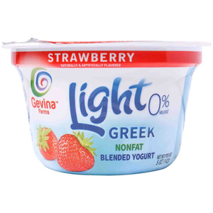 Gevina Farms Light Greek Non Fat Yogurt Strawberry, 5 Oz