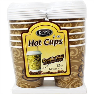 Dining Collection 12 Oz Paper Hot Cups & Lids, 12 Ct