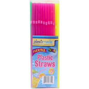 Flexible Straws Neon, 175 Cnt