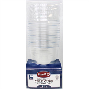 Plastico Slush Cups + Lids 16Oz, 12 Ct
