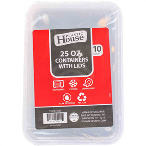 Plastic House 25Oz Black Rectangle Container w/ Lids 10 Pk