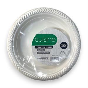 Cuisine 7" Plastic White Plates, 100 Cnt