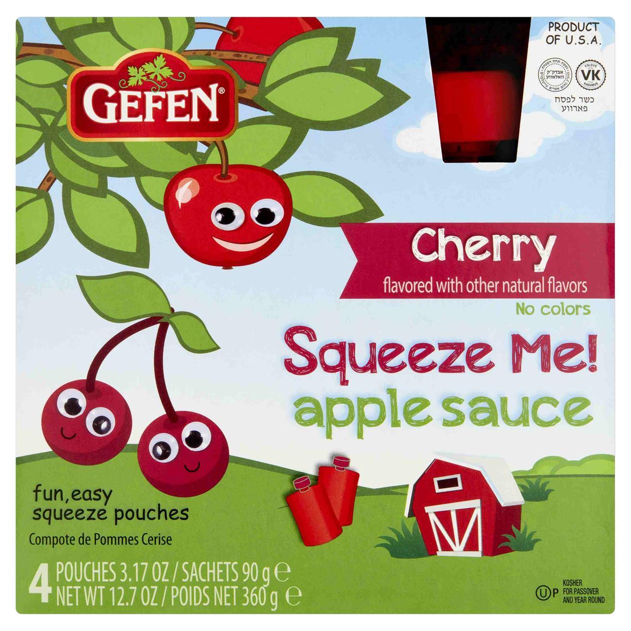Gefen Apple Sauce Cherry Pouch, 4 Pk