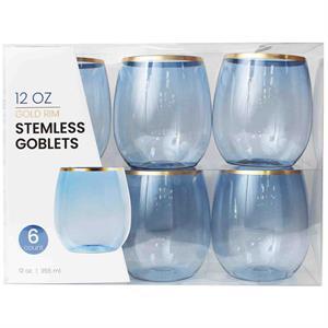 12Oz Stemless Goblets Blue Gol, 6 Ct