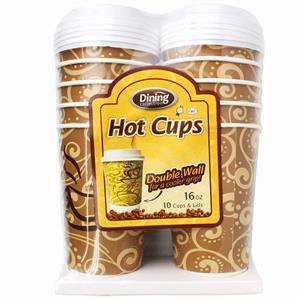 Dining Collection 16 Oz Paper Hot Cups & Lids, 10 Cups