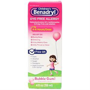 Benadryl Children Dye Free Bbg, 4 Oz